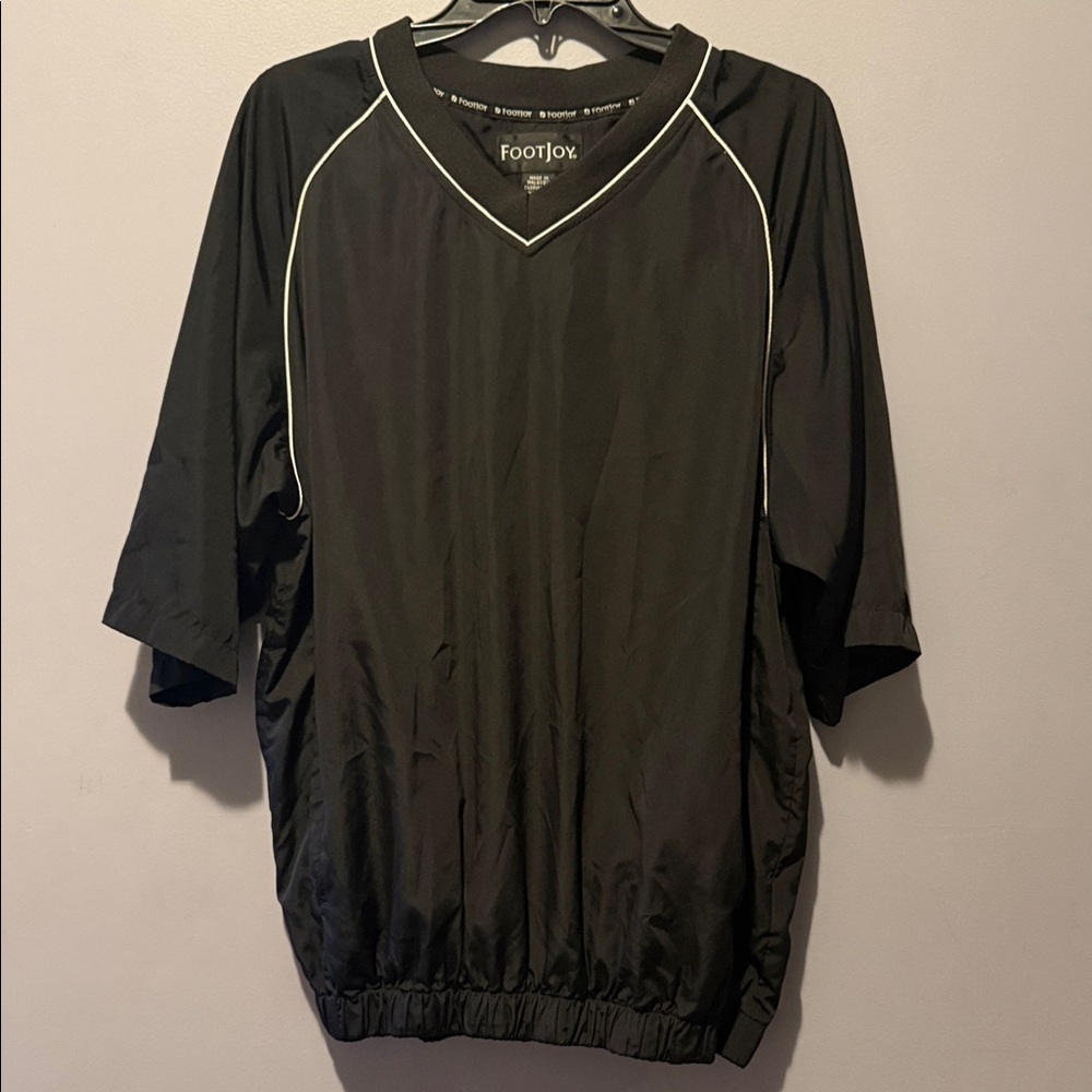 FootJoy Black V-Neck Short Sleeve Pullover with White Piping - Picture 1 of 11